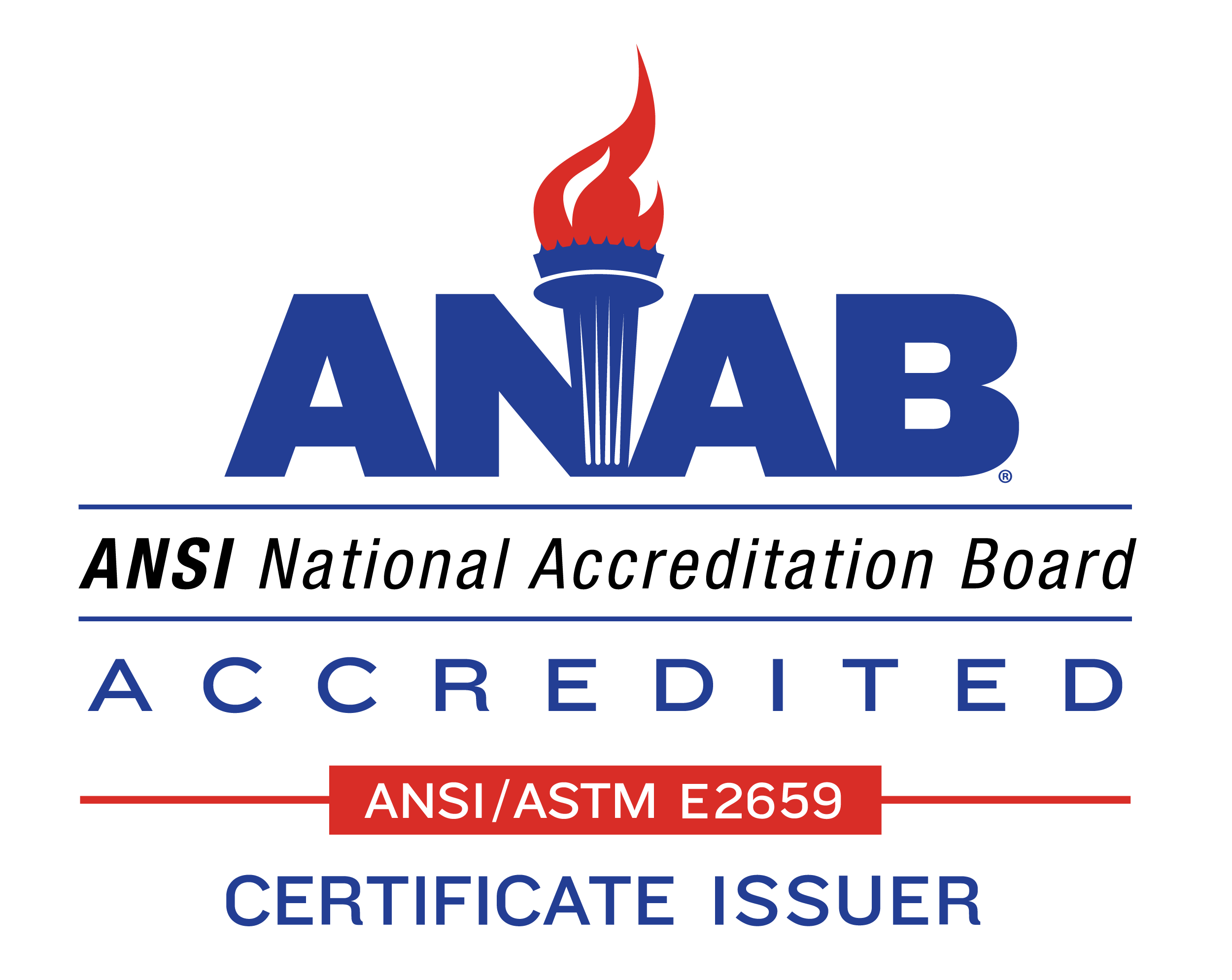 ANSI National Accreditation Board accredited — ANSI/ASTM E2659 Certificate Issuer